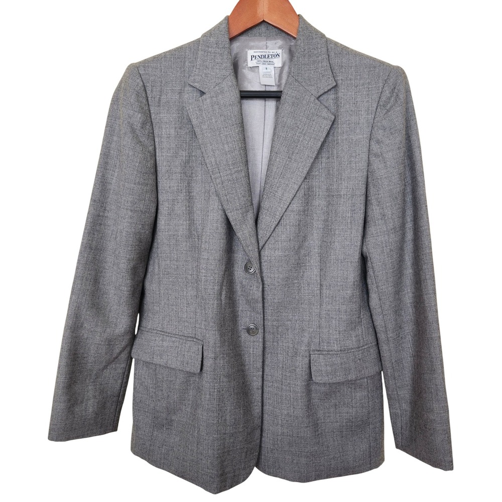 Pendleton Virgin Wool Blazer Womens 8 Gray Two Button Lined Professional Jacket